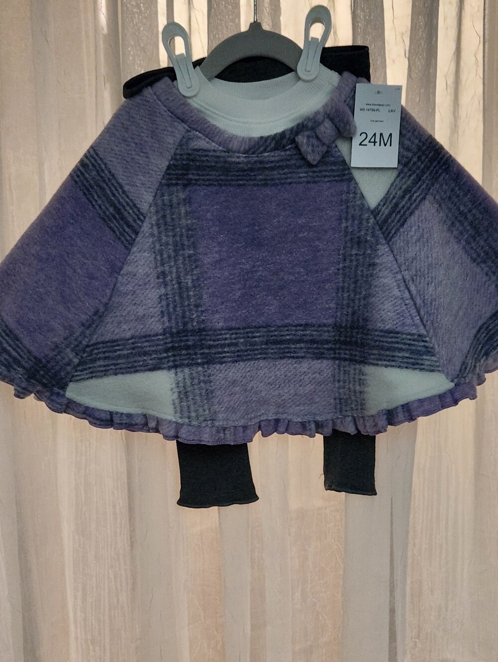 Bonnie Jean Cape,Long Sleeve Shirt & Leggings Set, Purple & Gray, Size 24M, NWT